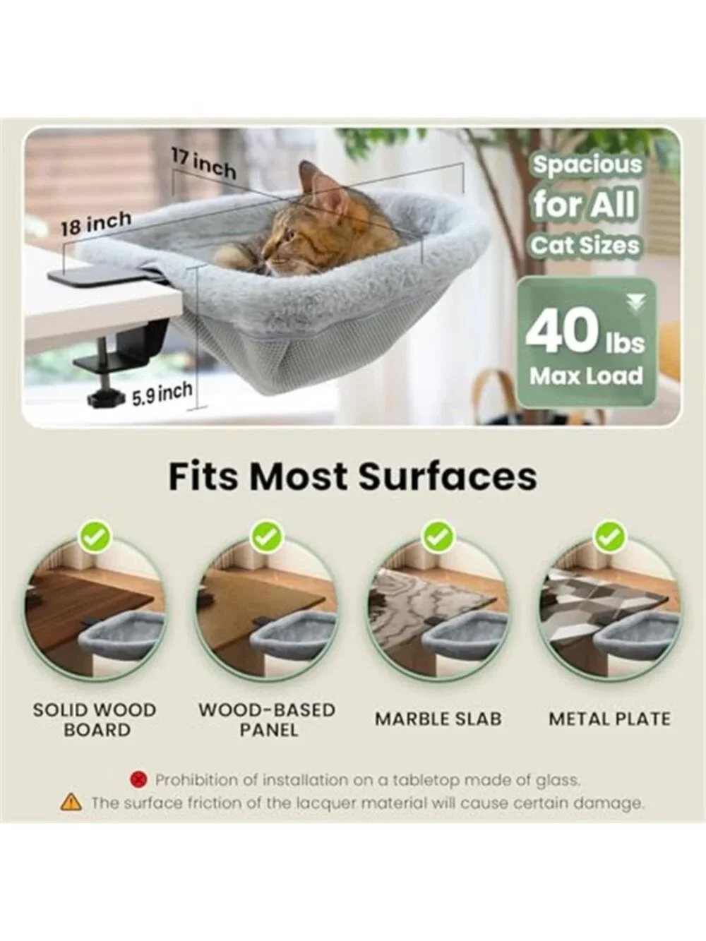 Foldable Cat Desk Bed Soft Faux Fur Cat Hammock Space Saving Perch Washable